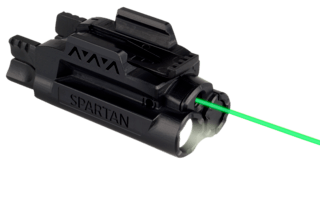 The LaserMax Spartan is a combination 120 lumen LED weapon light and green aiming laser for handguns.